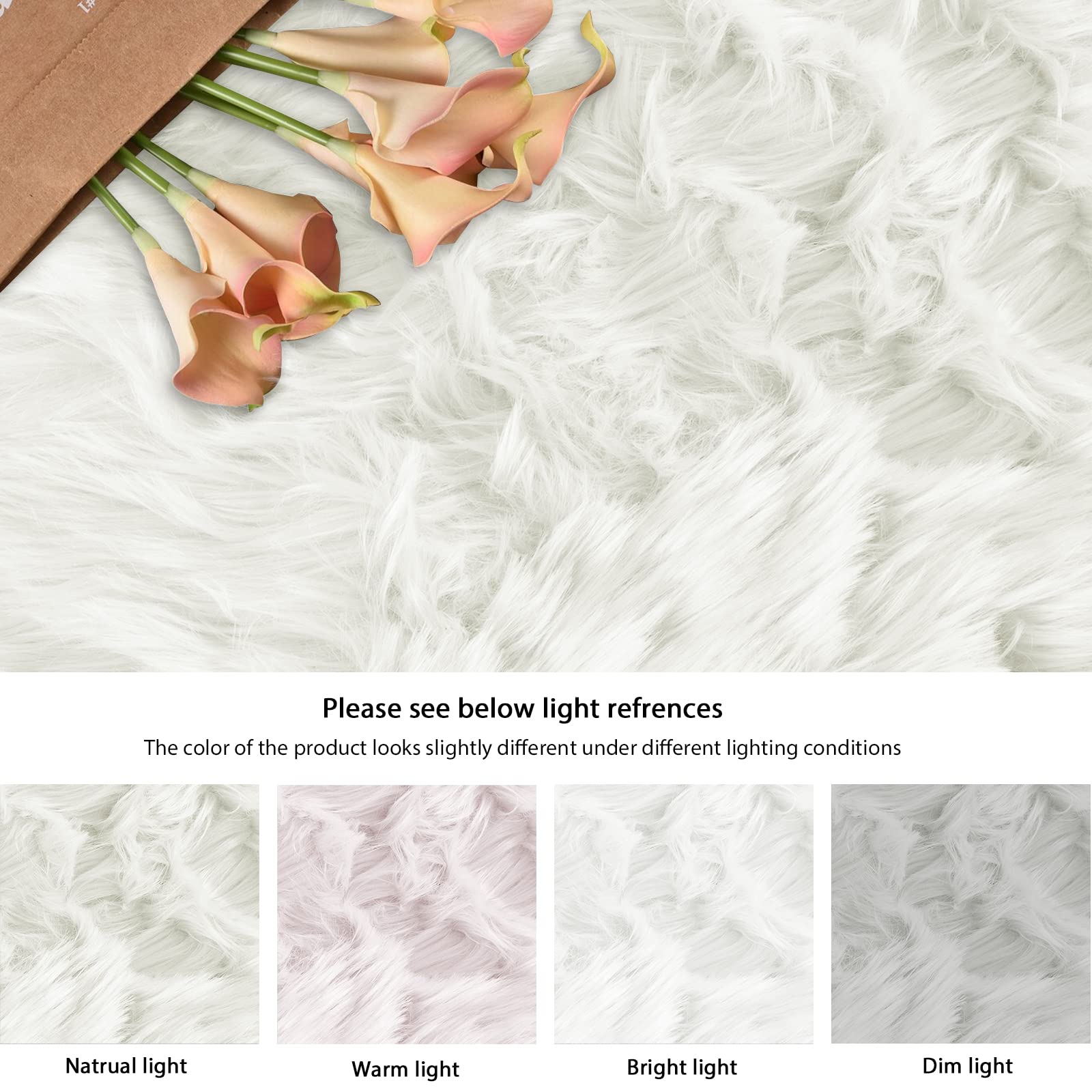 ORINOVA White Faux Sheepskin Fuzzy Fur Rugs for Bedroom Small Machine Washable Fluffy Area Rugs for Living Room 2x4 Shag Nursery Rug