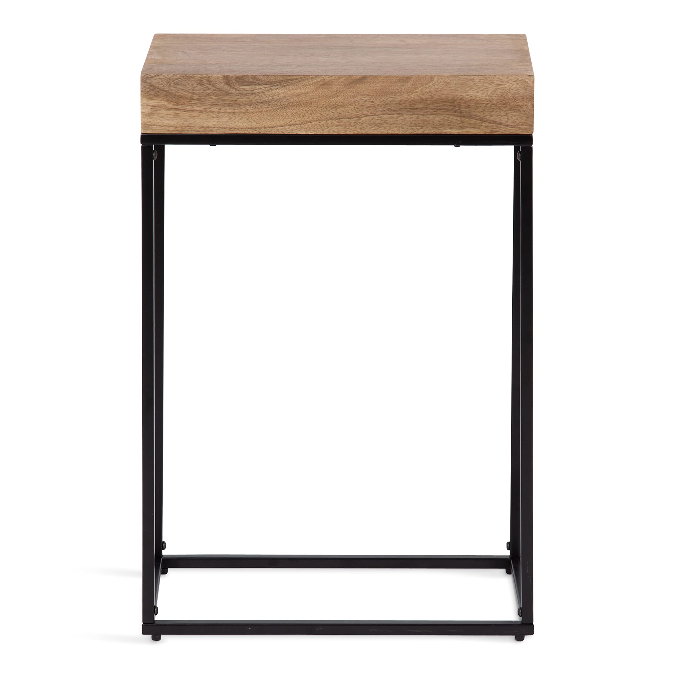 Kate and Laurel Karlsen Wood and Metal Narrow Side Table, 16 x 24 x 8, Natural Brown and Black, Modern Transitional Slim Nightstand with Mixed Materials Design