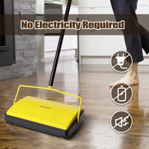 Dolanx Carpet Sweeper Manual Push with Horsehair Brush, Electrostatic Floor Roller Sweeper Broom Non Electric for Pet Hair, Rug (Yellow)