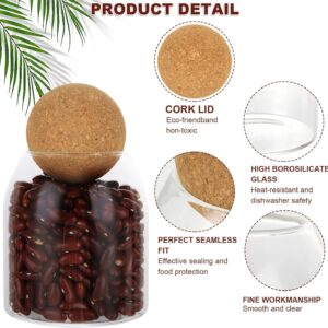 RHBLME 3 Pack Glass Storage Containers with Ball Cork, 17 Oz/500ML Glass Jar with Cork Lid, Round Cork Glass Bottle, Small Candy Jar with Wood Ball Lid for Food, Coffee, Sugar, Spice, Tea, etc