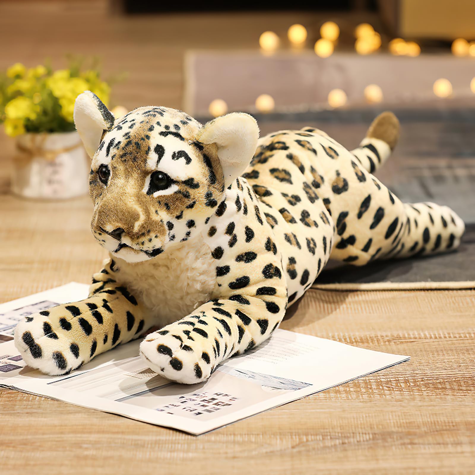 Gisqis Cheetah Stuffed Animal, 16" Leopard Stuffed Animal Stuffed Cheetah Plush Toy Pillow Cheetah Stuffy Cute Giant Realistic Stuffed Jaguar Plush Birthday for Kids Girls