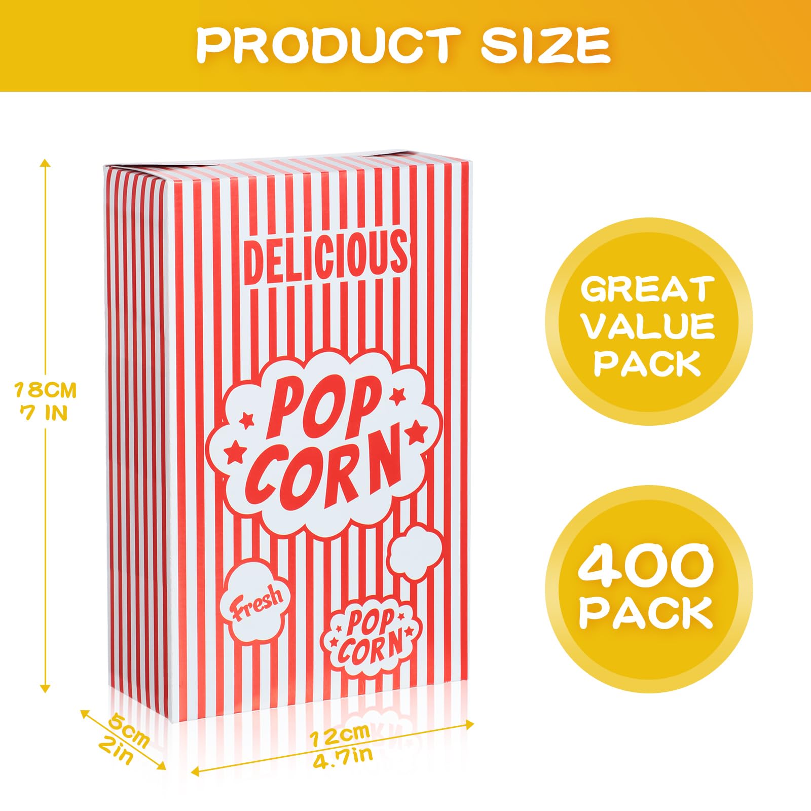 Sherr 400 Pieces Popcorn Boxes 1.25 oz Paper Close Top Popcorn Container Bags Bulk Red and White Striped Popcorn Cups Holder for Snack Movie Party Theater Night Birthday Carnival Circuses Supplies