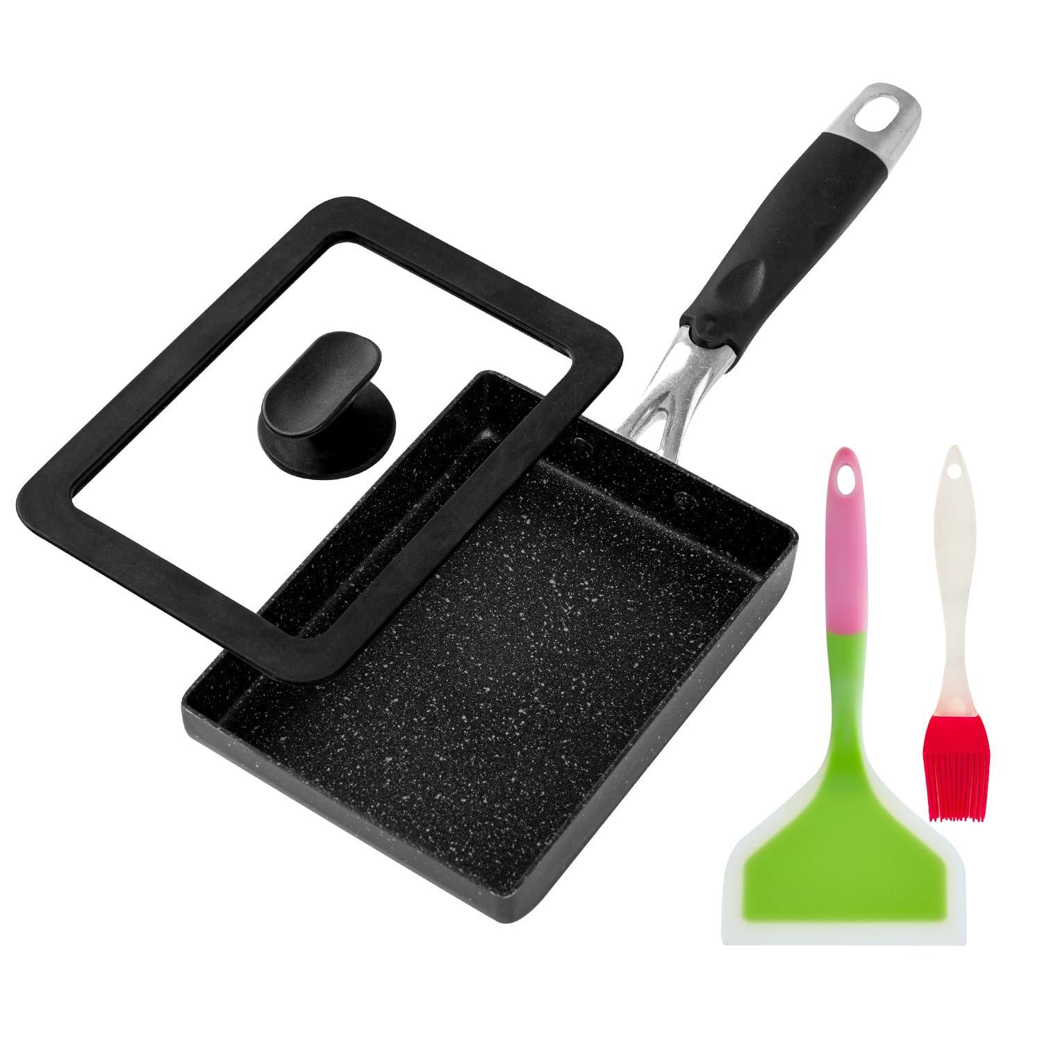 RATWIA Premium Tamagoyaki Pan 7" x 5" - Japanese Omelette Pan Nonstick - Japanese Egg Pan with Lid and Oil Brush - Omelette Pan - Tamago Pan - Omelet Pan - Small Egg Pan - Square Pan