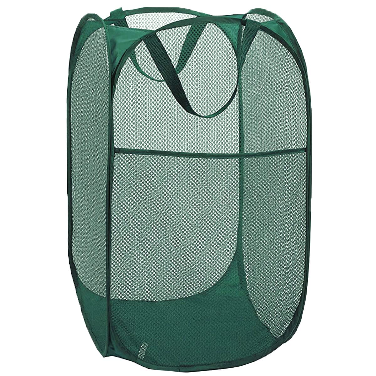 Buenod Pop Up Laundry Hamper, Reinforced Mesh Laundry Basket, Folding Clothes Storage Bin for Home, Dorm, Apartments, Travel (Green, Vertical)