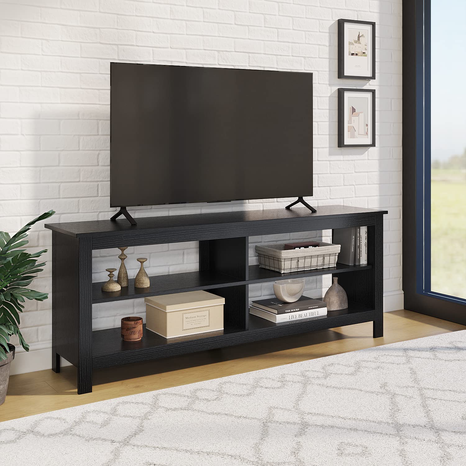 Panana TV Stand, Moden 4 Cubby TV Stand for 60 inch TV, Farmhouse Television Stands Entertainment Center Media Stand with Storage TV Table Stand for Living Room