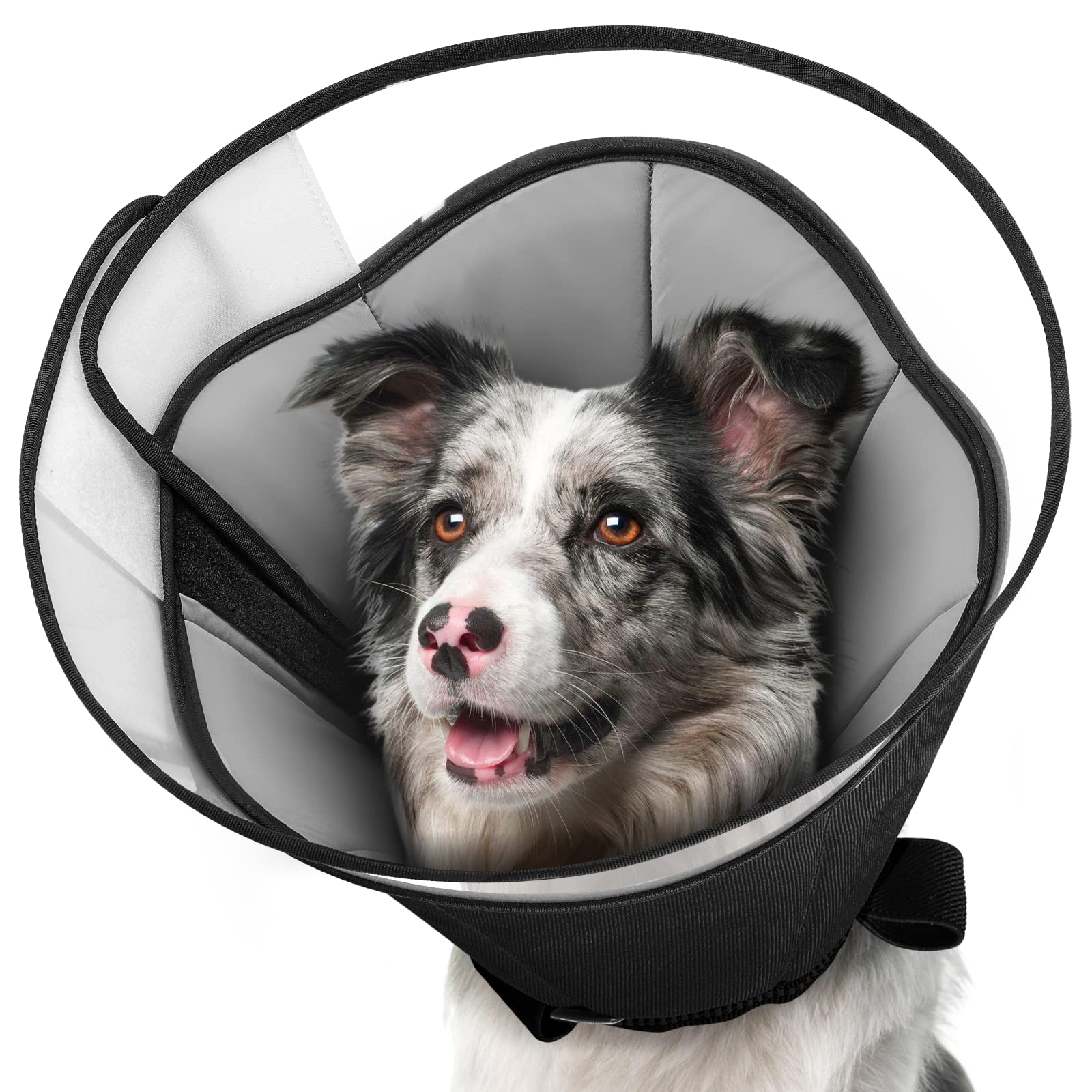 Dog Cones for Large Medium Small Dogs After Surgery, Megeo Adjustable Soft Dog Cone Collar, Dog Recovery Collars to Prevent Pets from Touching Stitches, Wounds and Rashes (Grey, Large)