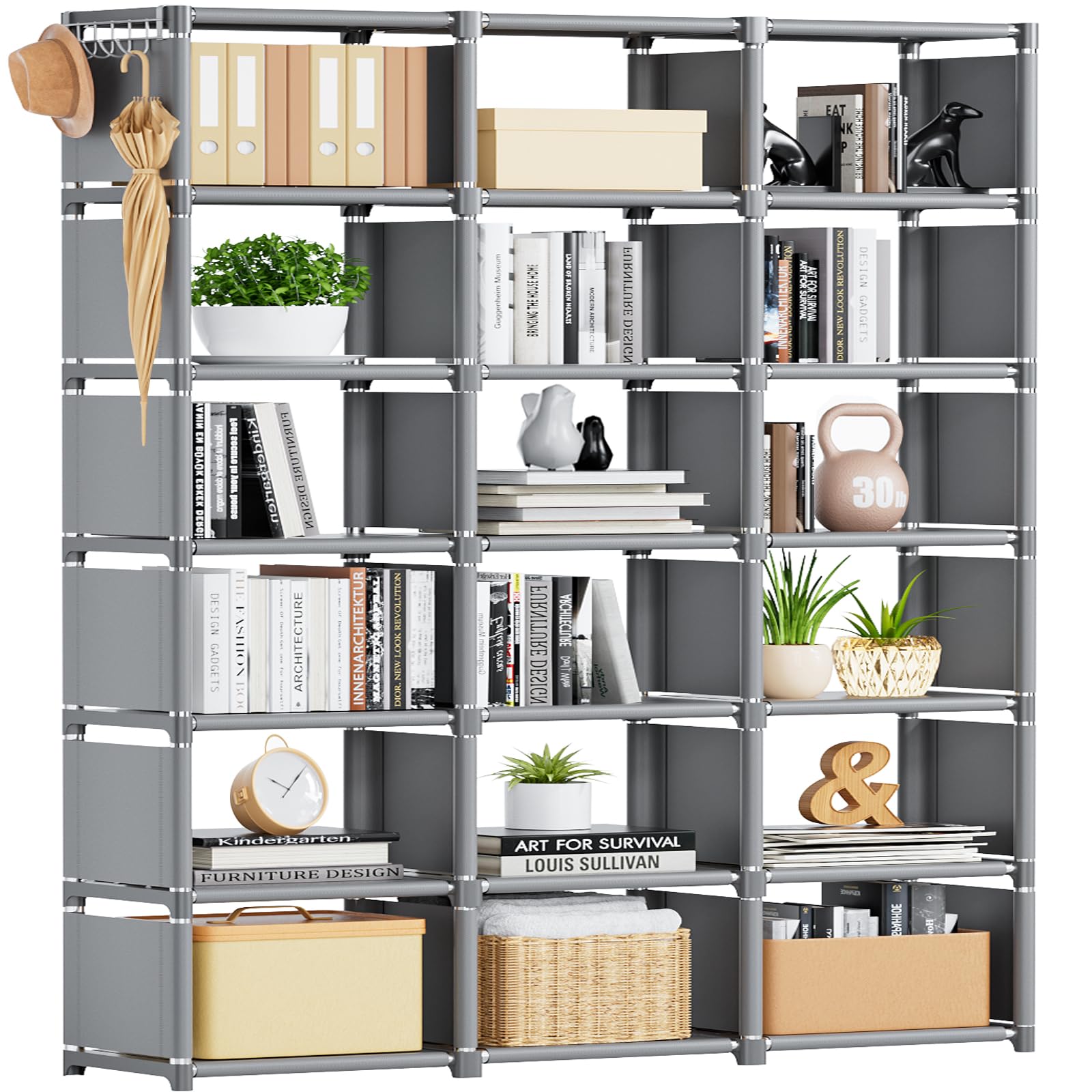 Mavivegue Bookshelf,18 Cube Storage Organizer,Extra Large Book Shelf Organizer,Tall Bookcase Shelf,Book Cases/Shelves,Grey Cube Shelf,Cubbies Closet Shelves for Bedroom,Living Room,Home,Office