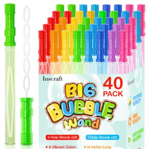 inscraft 40 pack 14’’ big bubble wands, 8 colors mix bulk for summer toy, outdoor/indoor activity use, easter, birthday, graduation, shower, bubbles party favors supplies for kids