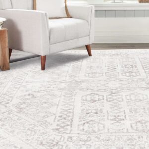 Unique Loom Oxford Collection Area Rug - Magdelan (7' 1" Octagon, Cream/ Ivory)