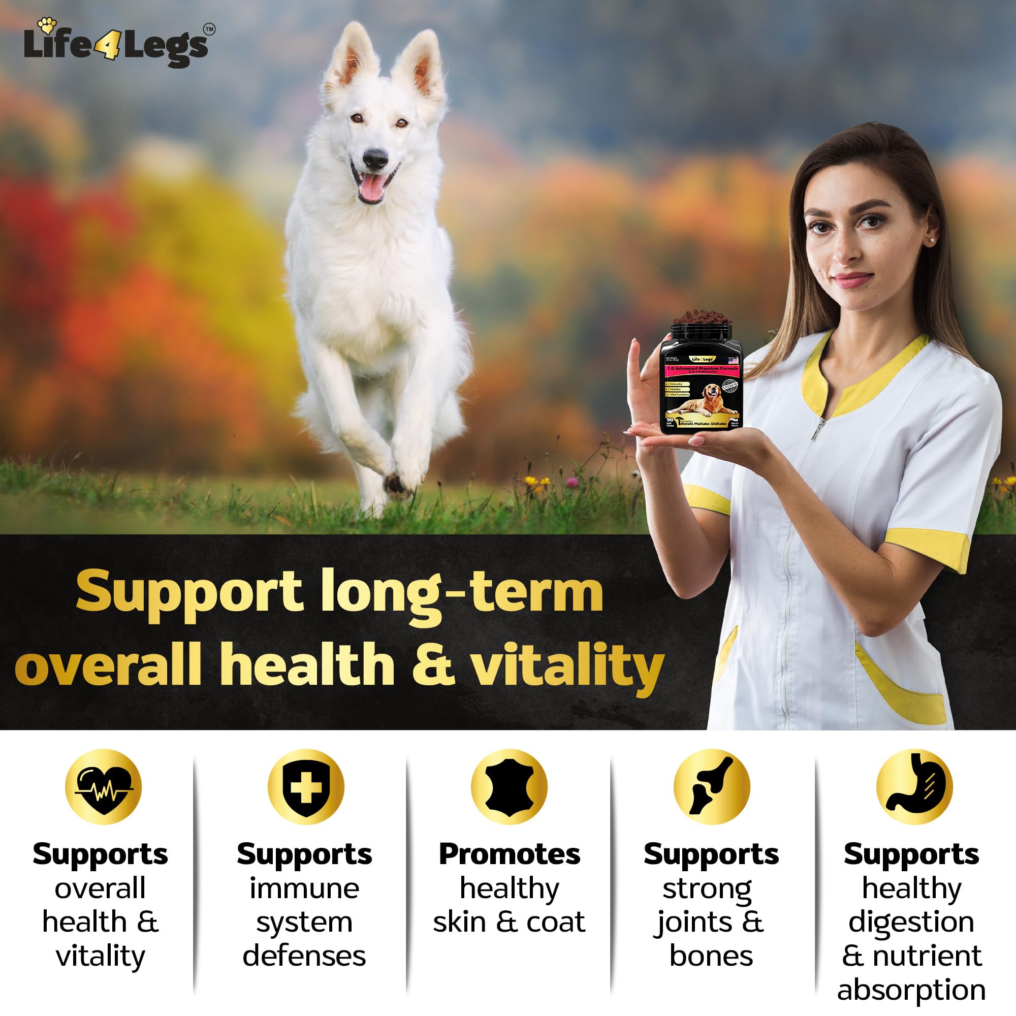 Soft Chews Dog Vitamins & Supplements - Dog Multivitamin - Hemp Oil Glucosamine Chondroitin Hip and Joint Support Health, Skin & Coat, Digestion & Immune Booster, Heart, Probiotics