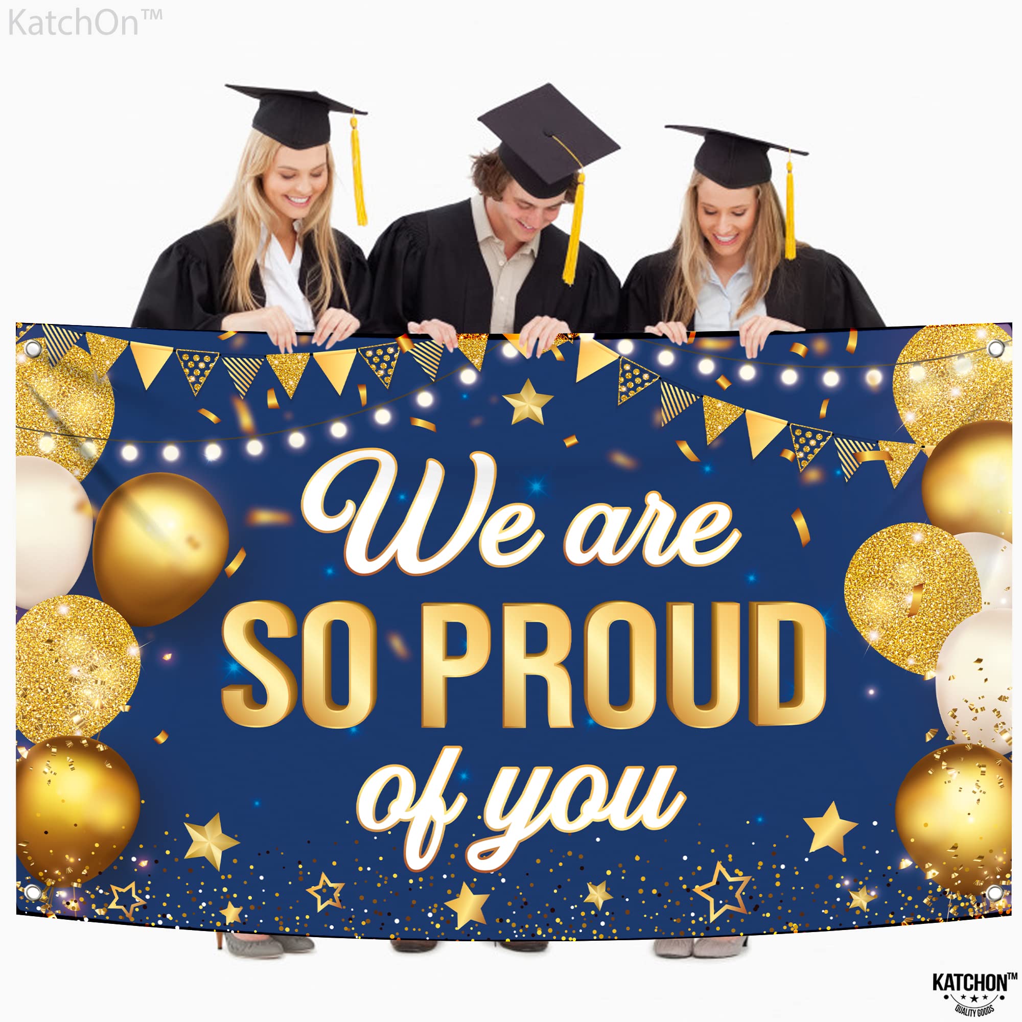 KatchOn, Blue We are So Proud of You Banner - XtraLarge, 72x44 Inch | Graduation Banner, Congratulations Decorations | Graduation Backdrop 2024, Graduation Decorations Class of 2024 Blue and Gold