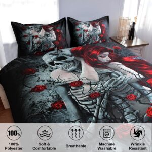 Duvet Cover Full Skull Bedding - 3 of Set Love Never Dies Duvet Cover with Zipper Closure, Super Soft, Fashion, ZHH