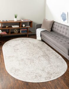 unique loom oxford collection area rug - bodleian (4' 1" x 6' 1" oval, gray/ ivory)