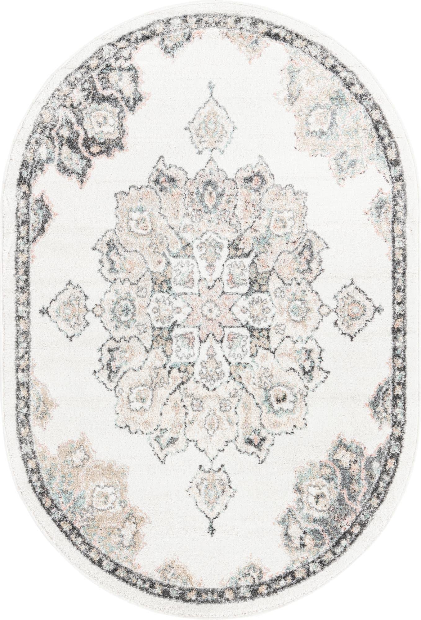 Unique Loom Parker Collection Area Rug - Kokulu (4' x 6' Oval, Ivory/ Beige)