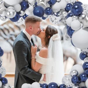 iLaFm 151pcs Navy Blue Silver Balloons Garland Arch Kit for Graduation Class of 2024 Prom Eve Birthday Wedding Retirement Party New Years Decorations