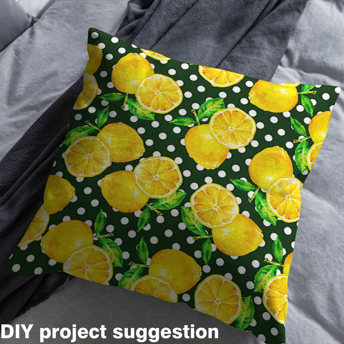 Lemon Print Outdoor Fabric by The Yard,White Geometric Polka Dots Fabric by The Yard for Teens Craft Lover,Yellow Fruit Green Leaf Upholstery Fabric for Clothing Quilting Sewing,2 Yards