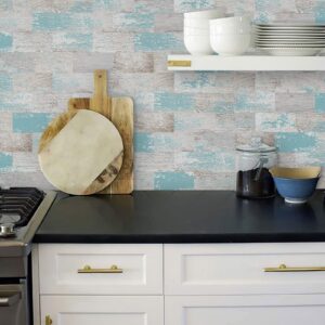 DEWOO 10-Sheet Peel and Stick Tiles Backsplash Stick on Tiles for Kitchen Wall (13.5" x 11.4"，Retro Blue