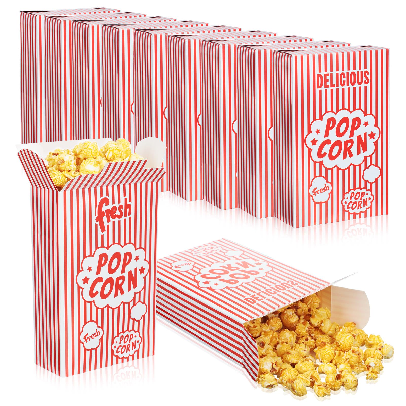 Sherr 400 Pieces Popcorn Boxes 1.25 oz Paper Close Top Popcorn Container Bags Bulk Red and White Striped Popcorn Cups Holder for Snack Movie Party Theater Night Birthday Carnival Circuses Supplies