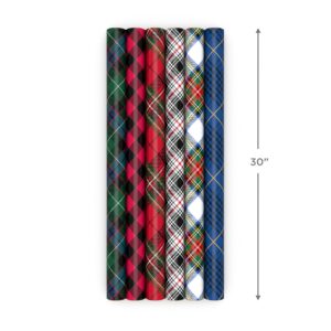 Hallmark Christmas Wrapping Paper Rolls - Black and Red Buffalo Plaid, Royal Stewart Tartan, Blue, Green (6 Rolls: 180 sq. ft. ttl.) for Holiday Parties, Hanukkah, Winter Weddings