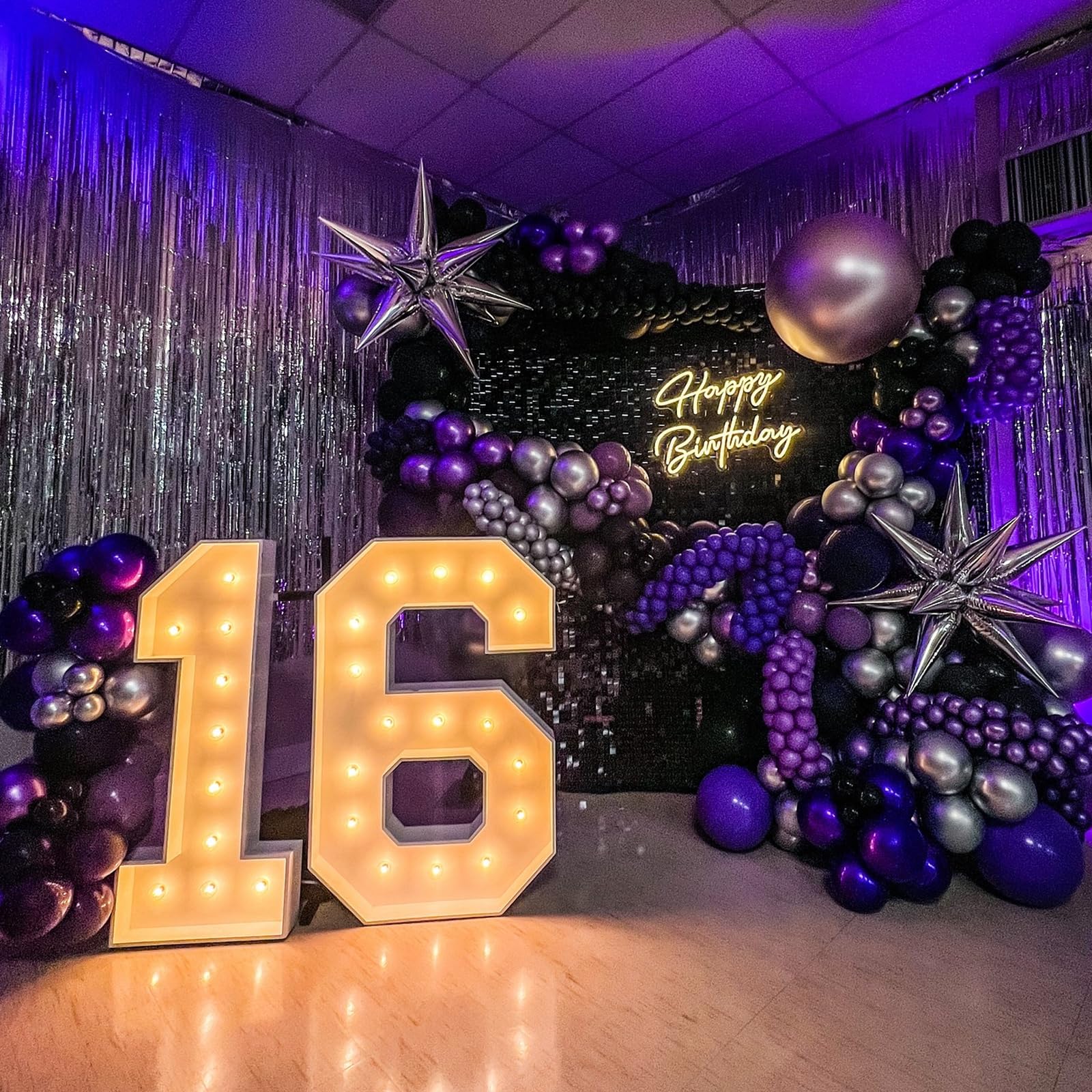 Purple Black Balloons Set, 60 PCS Black Purple Silver Birthday Balloons, Metallic Silver Purple Confetti Balloons Black and Purple Latex Balloons for Birthday Wedding Graduations Party Decorations