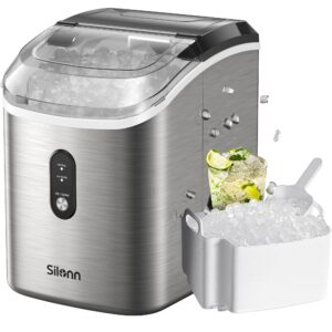 nugget countertop ice maker - silonn chewable pellet ice machine with self-cleaning function, 33lbs/24h, sonic ice makers for home kitchen office, stainless steel