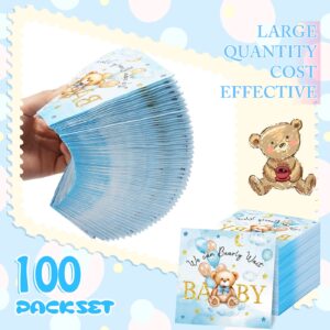 100 Pcs We Can Bearly Wait Baby Shower Napkins, Baby Shower Decorations for Boy, Bear Favors Napkins Cocktail Dessert Disposable Napkin Paper for Boy or Girl Gender Reveal Party Supplies (Blue Gold)