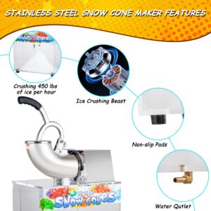 VNN 48L Snow Cone Machine, 500LB/H Commercial Shaved Ice Machine, 300W Electric Ice Shaver Machine, Suitable for Party Activities, Family Gatherings, Events