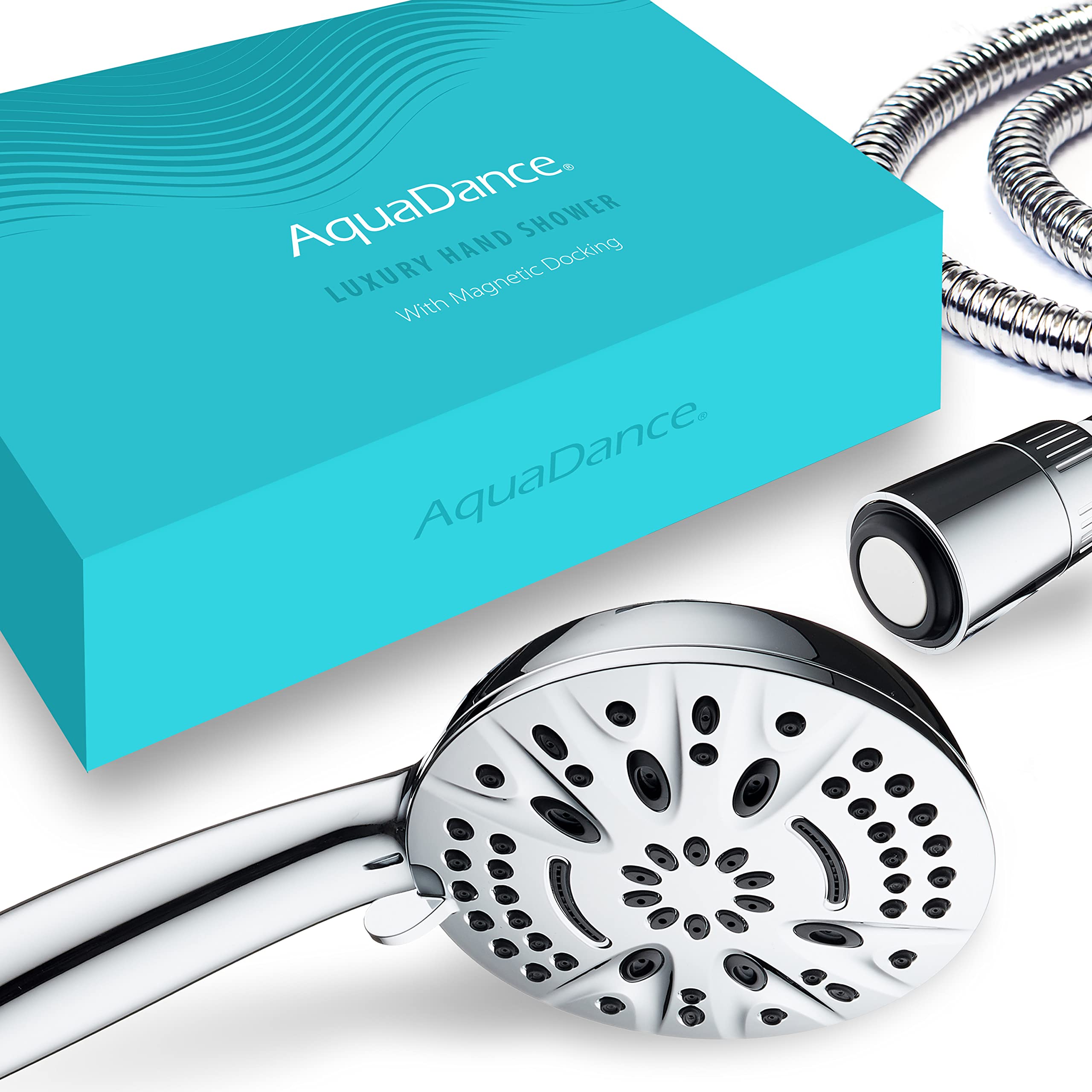 AquaDance New Magnetic Guidance Docking System - High-Pressure 8-setting Handheld Shower Head with Giant 5 inch Face, Magnetic Bracket, Extra-long 72 inch Stainless Steel Hose/All Chrome Finish