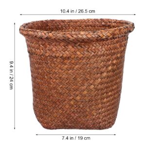 Gadpiparty Straw Woven Wastebasket Wicker Trash Can Round Rattan Waste Basket Sundries Storage Basket Garbage Container Bin for Bedroom Bathroom Offices Home, Size S