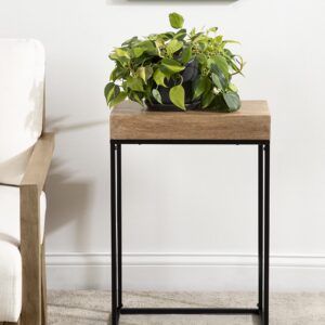 Kate and Laurel Karlsen Wood and Metal Narrow Side Table, 16 x 24 x 8, Natural Brown and Black, Modern Transitional Slim Nightstand with Mixed Materials Design