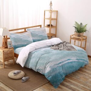 queen duvet cover set - summer beach 4 pcs comforter cover set, aqua sea waves coastal bedding sets with zipper closure, ocean nautical seaside microfiber bed sheet soft quilt cover 2 pillow shams