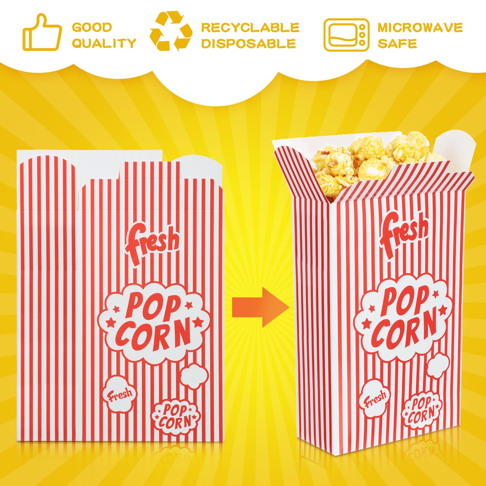 Sherr 400 Pieces Popcorn Boxes 1.25 oz Paper Close Top Popcorn Container Bags Bulk Red and White Striped Popcorn Cups Holder for Snack Movie Party Theater Night Birthday Carnival Circuses Supplies