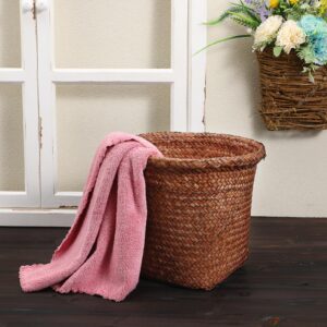 Gadpiparty Straw Woven Wastebasket Wicker Trash Can Round Rattan Waste Basket Sundries Storage Basket Garbage Container Bin for Bedroom Bathroom Offices Home, Size S