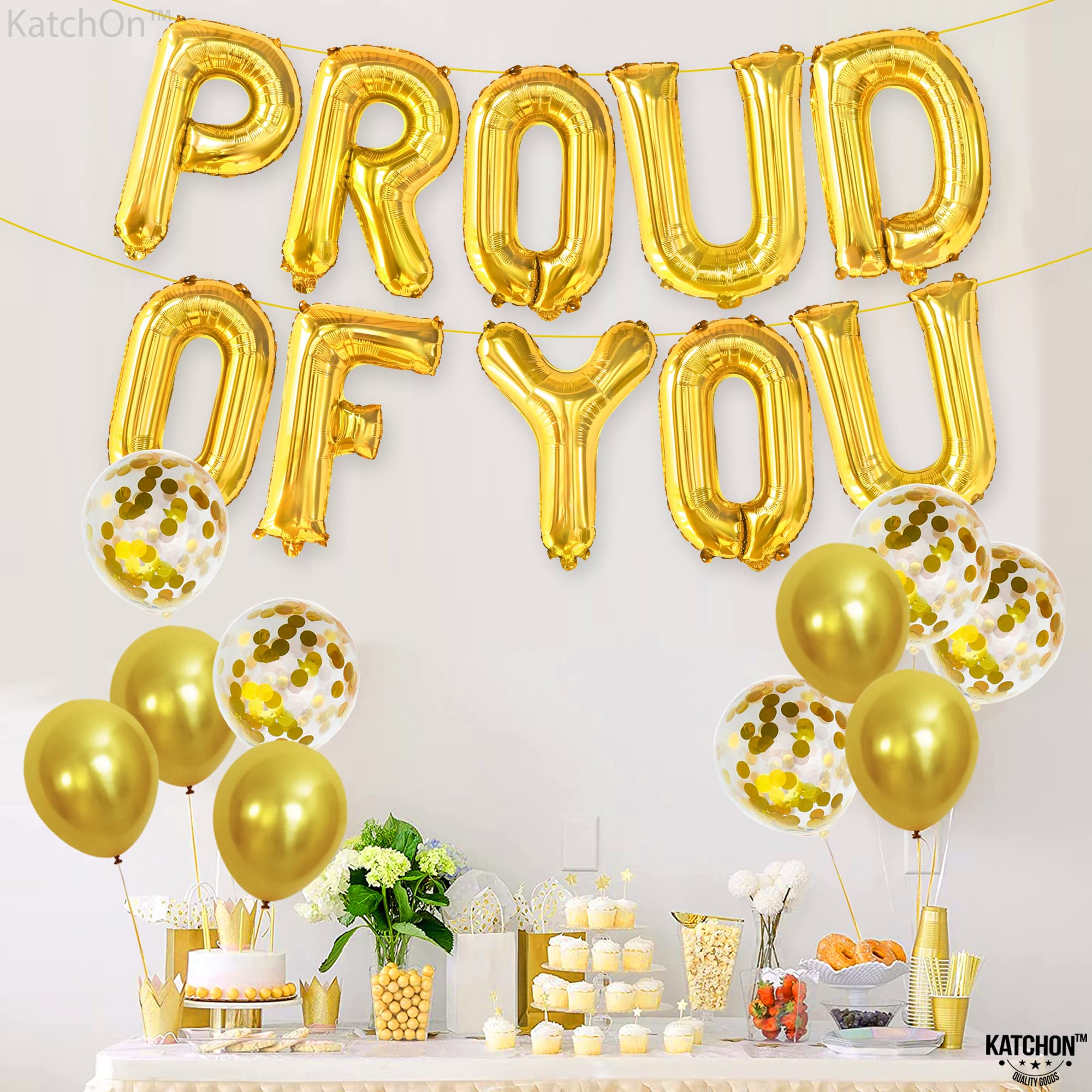 KatchOn, Gold Proud of You Balloons - 16 Inch | Proud of You Banner, Congratulation Balloons for Gold Graduation Decorations Class of 2024 | Gold Graduation Balloons 2024, Congratulations Decorations