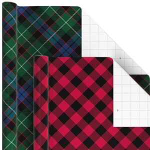 Hallmark Christmas Wrapping Paper Rolls - Black and Red Buffalo Plaid, Royal Stewart Tartan, Blue, Green (6 Rolls: 180 sq. ft. ttl.) for Holiday Parties, Hanukkah, Winter Weddings