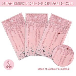 3 Pcs Pink and Rose Gold Tablecloths Glitter Diamond Table Cover PE Girl Party Glitter Table Cloths Sequin Printed Plastic Tablecloths for Girl Women Birthday Wedding Party, 54 x 108 (Classic)