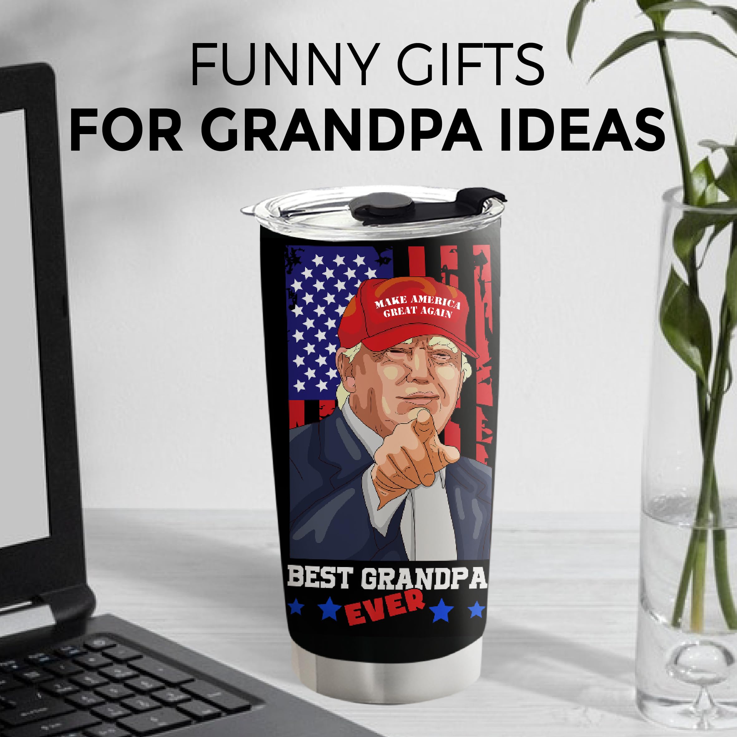 Viberty Grandpa Gifts - Gifts For Grandpa Gifts From Grandson, Granddaughter, Grandkids, Grandchildren - Christmas Birthday, Father's Day Gift For Grandpa - Best Grandpa Ever 20 oz Tumbler