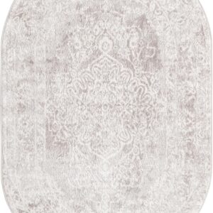 Unique Loom Oxford Collection Area Rug - Bodleian (4' 1" x 6' 1" Oval, Gray/ Ivory)