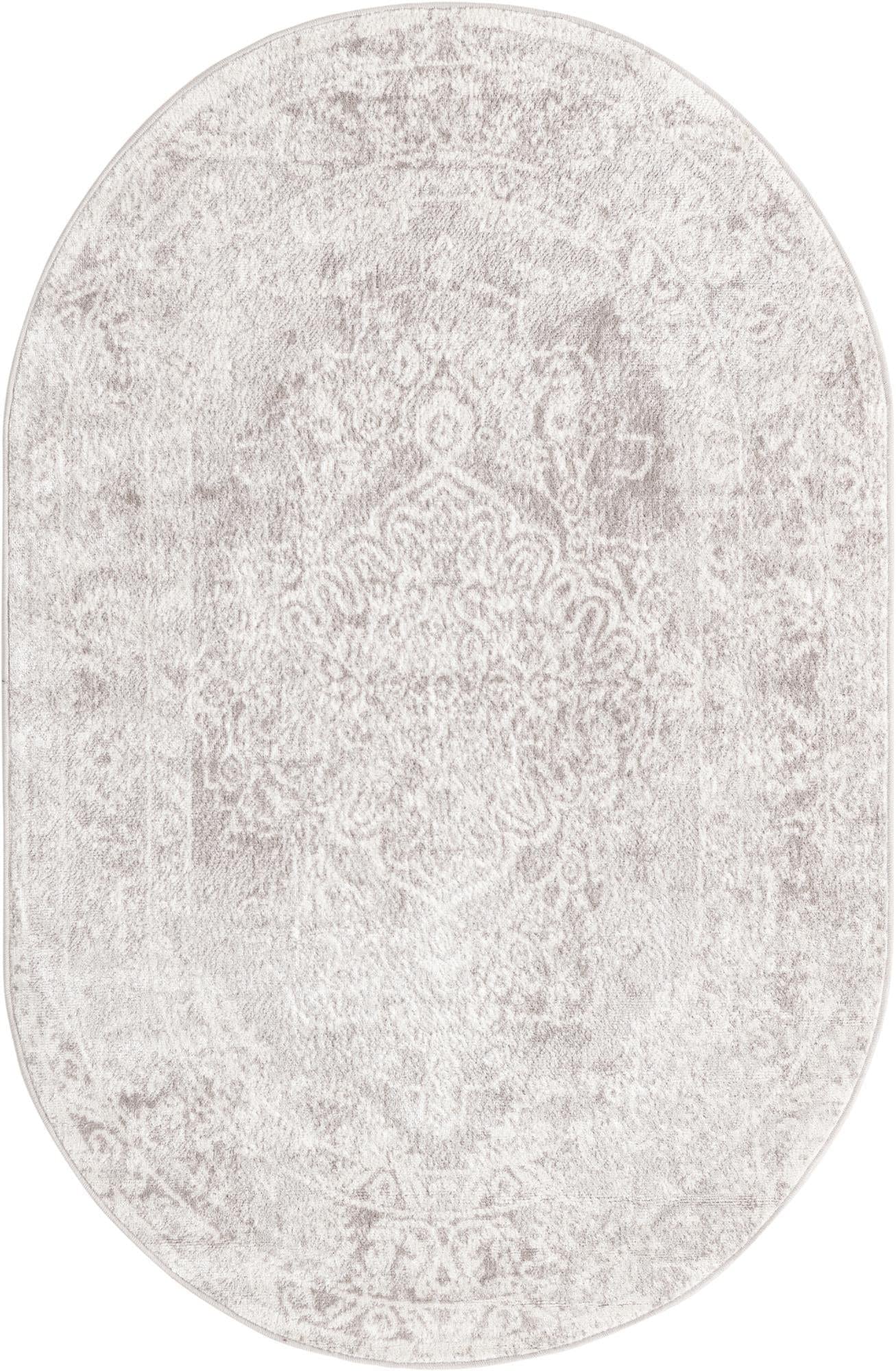 Unique Loom Oxford Collection Area Rug - Bodleian (4' 1" x 6' 1" Oval, Gray/ Ivory)