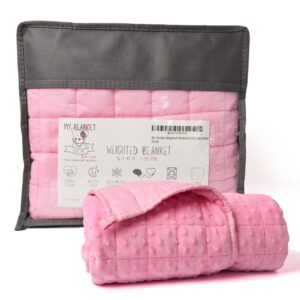 5lb weighted blanket for youth 40 lbs + and adults. cotton and minky dots, 36x48 in throw blanket soft, reversible, machine washable. lap blanket for rest, reading, travel. pink