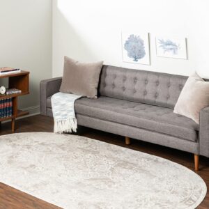 Unique Loom Oxford Collection Area Rug - Bodleian (4' 1" x 6' 1" Oval, Gray/ Ivory)