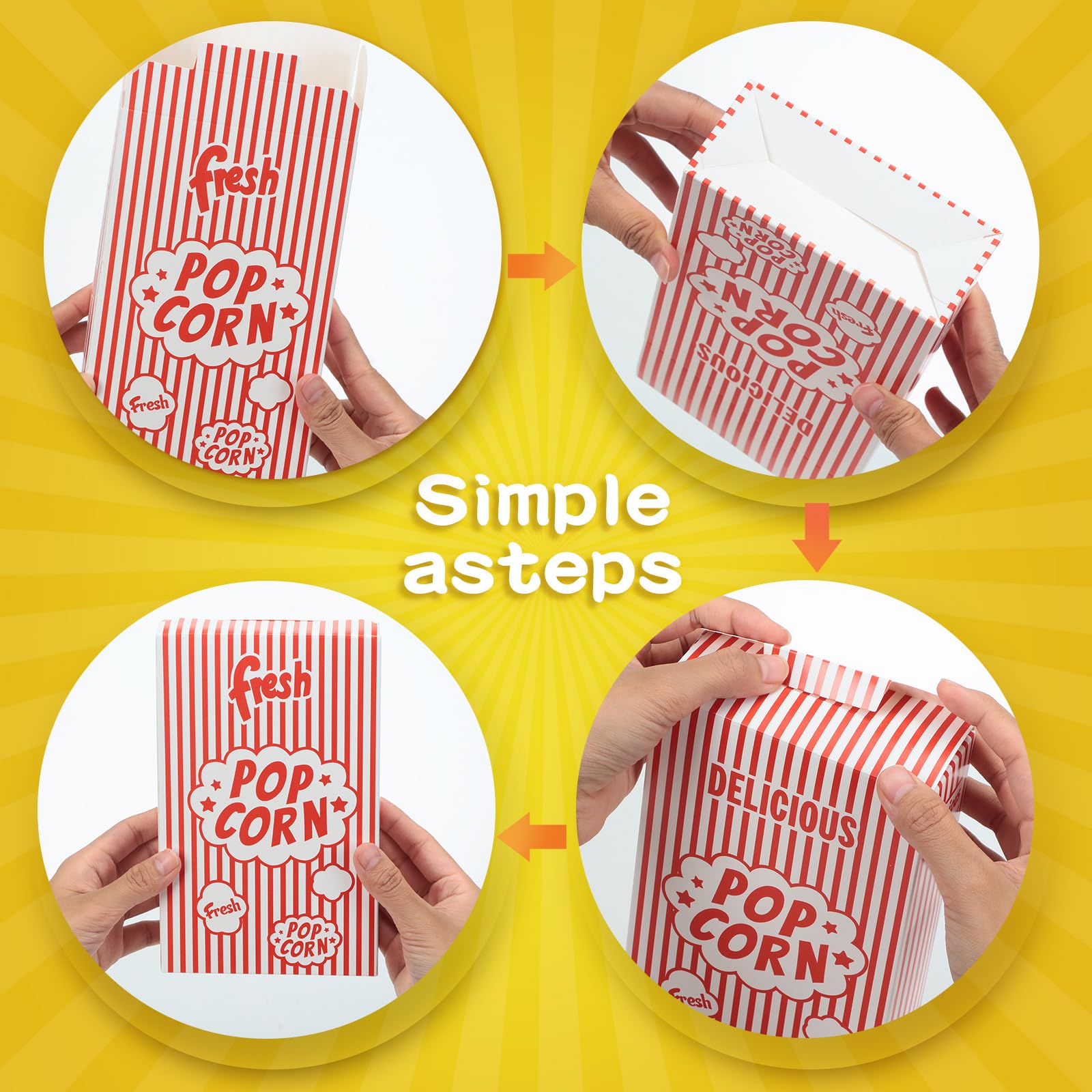 Sherr 400 Pieces Popcorn Boxes 1.25 oz Paper Close Top Popcorn Container Bags Bulk Red and White Striped Popcorn Cups Holder for Snack Movie Party Theater Night Birthday Carnival Circuses Supplies