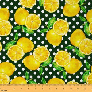 lemon print outdoor fabric by the yard,white geometric polka dots fabric by the yard for teens craft lover,yellow fruit green leaf upholstery fabric for clothing quilting sewing,2 yards