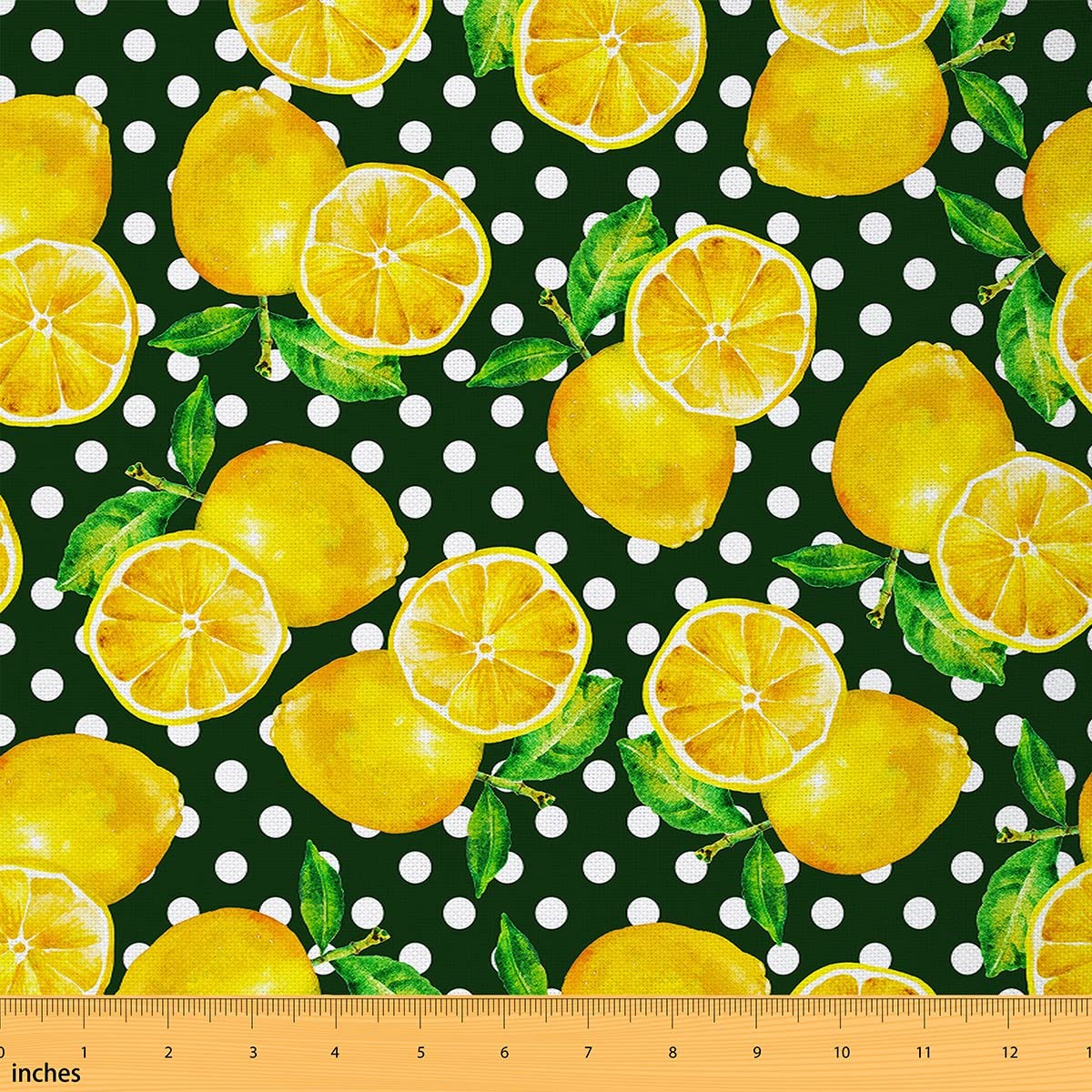 Lemon Print Outdoor Fabric by The Yard,White Geometric Polka Dots Fabric by The Yard for Teens Craft Lover,Yellow Fruit Green Leaf Upholstery Fabric for Clothing Quilting Sewing,2 Yards