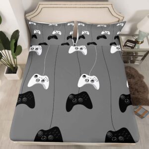 Feelyou Kids Gamer Sheet for Boys and Girls Gaming Fitted Sheet 3Pcs Video Game Controller Bed Sheet with 1 Flat Sheet & 1 Pillowcase Twin