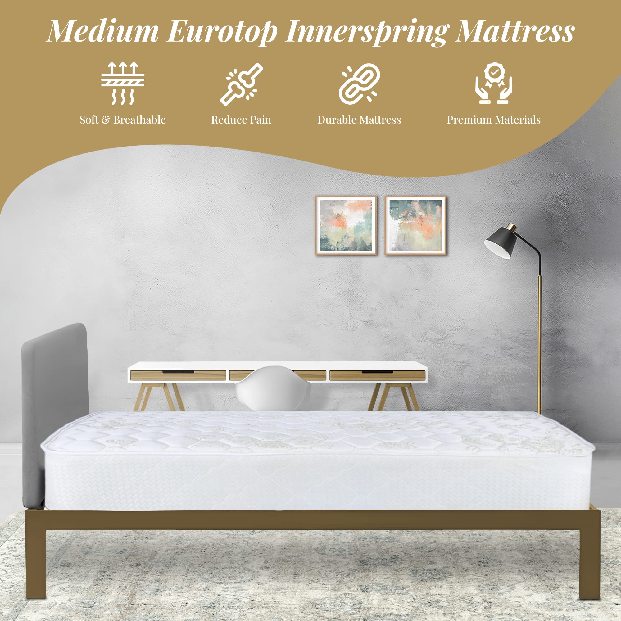 Greaton 8 1/2 inch Medium Firm Double Side Mattresses with Utmost Comfort, Both Sides Usable, Helps to Maintain Proper Body Posture, Full XL, Beige