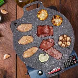 LynsaTac Korean BBQ Grill Pan - Portable 13.4 IN Non-Stick Aluminum Korean Grill Pan - Round Stove Top Grill for Indoor Outdoor