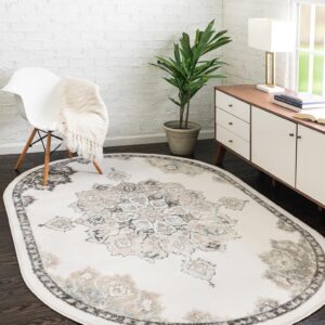 Unique Loom Parker Collection Area Rug - Kokulu (4' x 6' Oval, Ivory/ Beige)