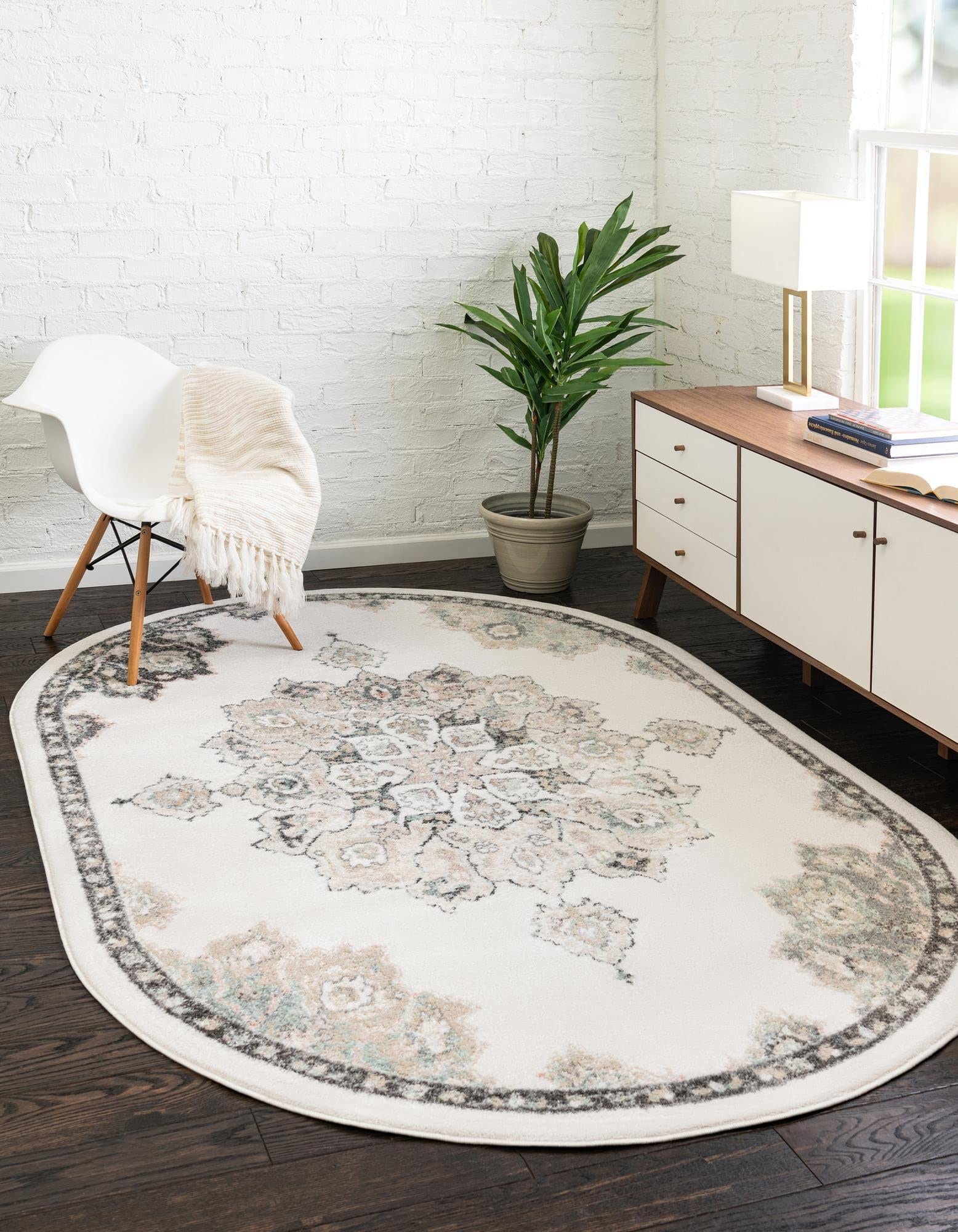 Unique Loom Parker Collection Area Rug - Kokulu (4' x 6' Oval, Ivory/ Beige)