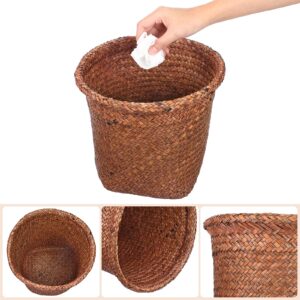 Gadpiparty Straw Woven Wastebasket Wicker Trash Can Round Rattan Waste Basket Sundries Storage Basket Garbage Container Bin for Bedroom Bathroom Offices Home, Size S